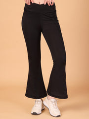 CUKOO Black High Waist Flared Workout Leggings for women with Side Pockets – Stretch & Breathable Athleisure Pants