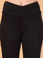 CUKOO Black High Waist Flared Workout Leggings for women with Side Pockets – Stretch & Breathable Athleisure Pants