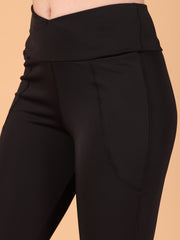CUKOO Black High Waist Flared Workout Leggings for women with Side Pockets – Stretch & Breathable Athleisure Pants