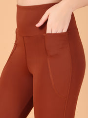 CUKOO Cocoa Brown High Waist Capri, Workout 3/4 Leggings for women with Pockets – Stretch, Anti-Chafe & Second-Skin Comfort