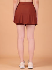 Women’s Cocoa Brown High Waist Skirt with Built-in Shorts & Hidden Pocket – Stretch, Breathable & Anti-Chafe