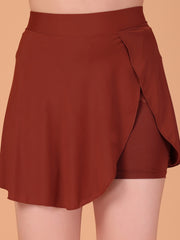 Women’s Cocoa Brown High Waist Skirt with Built-in Shorts & Hidden Pocket – Stretch, Breathable & Anti-Chafe