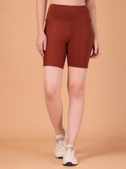 CUKOO Cocoa Brown High Waist Workout Shorts for women with Pockets – Soft, Stretch & Anti-Chafe