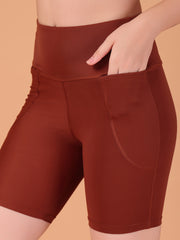 CUKOO Cocoa Brown High Waist Workout Shorts for women with Pockets – Soft, Stretch & Anti-Chafe