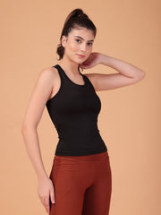 CUKOO Black Padded Racerback Tank Top for women – Stretch, Breathable & Second-Skin Fit