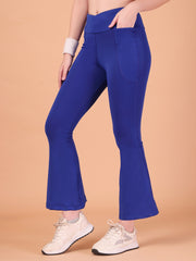 CUKOO High Waist Royal Blue Flared Workout Leggings for women with Side Pockets – Stretch & Breathable Athleisure Pants