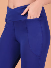 CUKOO High Waist Royal Blue Flared Workout Leggings for women with Side Pockets – Stretch & Breathable Athleisure Pants