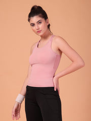 CUKOO Beige Padded Racerback Tank Top for women – Stretch, Breathable & Second-Skin Fit