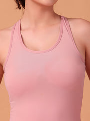 CUKOO Beige Padded Racerback Tank Top for women – Stretch, Breathable & Second-Skin Fit