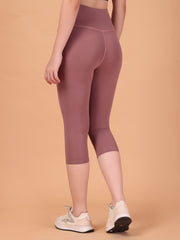 CUKOO Mauve High Waist Capri, Workout 3/4 Leggings for women with Pockets – Soft, Stretch & Anti-Chafe