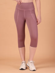 CUKOO Mauve High Waist Capri, Workout 3/4 Leggings for women with Pockets – Soft, Stretch & Anti-Chafe