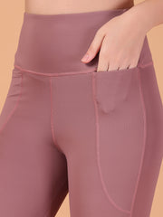 CUKOO Mauve High Waist Capri, Workout 3/4 Leggings for women with Pockets – Soft, Stretch & Anti-Chafe