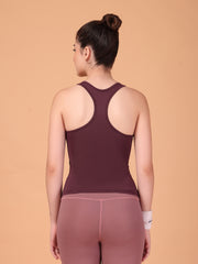 CUKOO Dark Mauve Padded Racerback Tank Top for women – Stretch, Breathable & Second-Skin Fit
