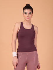 CUKOO Dark Mauve Padded Racerback Tank Top for women – Stretch, Breathable & Second-Skin Fit