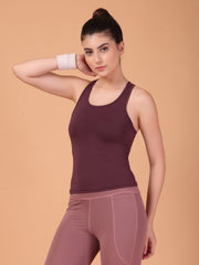 CUKOO Dark Mauve Padded Racerback Tank Top for women – Stretch, Breathable & Second-Skin Fit