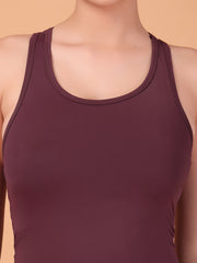 CUKOO Dark Mauve Padded Racerback Tank Top for women – Stretch, Breathable & Second-Skin Fit