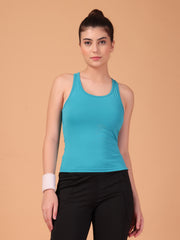 CUKOO Sky Blue Padded Racerback Tank Top for women – Stretch, Breathable & Second-Skin Fit