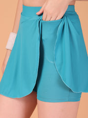 Women’s Sky Blue High Waist Skirt with Built-in Shorts & Hidden Pocket – Stretch, Breathable & Anti-Chafe