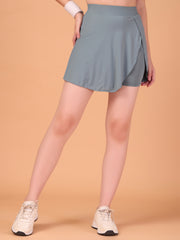 Women’s Grey High Waist Skirt with Built-in Shorts & Hidden Pocket – Stretch, Breathable & Anti-Chafe