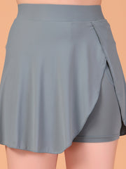 Women’s Grey High Waist Skirt with Built-in Shorts & Hidden Pocket – Stretch, Breathable & Anti-Chafe