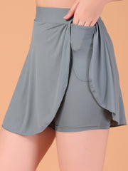 Women’s Grey High Waist Skirt with Built-in Shorts & Hidden Pocket – Stretch, Breathable & Anti-Chafe