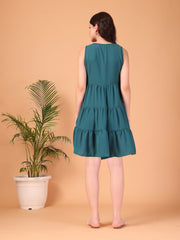 Teal Double-Georgette Mini Dress