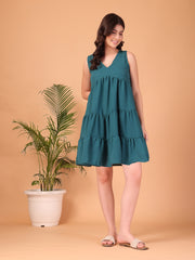 Teal Double-Georgette Mini Dress