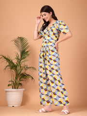 Geometric Printed Double Georgette Jumpsuit
