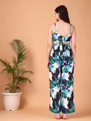 Abstract Aqua Double Georgette Jumpsuit