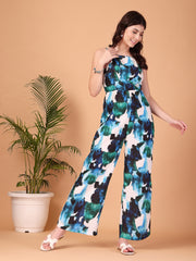 Abstract Aqua Double Georgette Jumpsuit