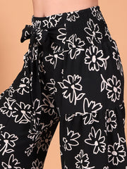 Black Floral Printed Double-Georgette Co-ord Set