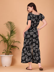 Black Floral Printed Double-Georgette Co-ord Set