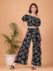 Black Floral Printed Double-Georgette Co-ord Set