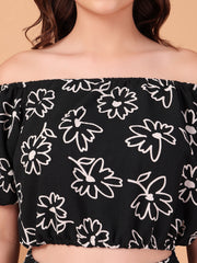 Black Floral Printed Double-Georgette Co-ord Set