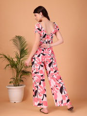 Peach Floral Printed Double Georgette Jumpsuit