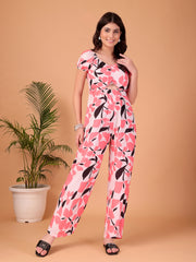 Peach Floral Printed Double Georgette Jumpsuit