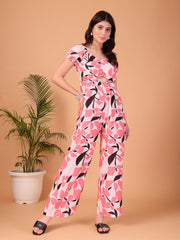Peach Floral Printed Double Georgette Jumpsuit