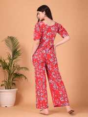 Red Floral printed Double Georgette Jumpsuit