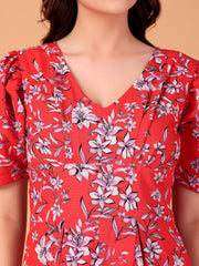 Red Floral printed Double Georgette Jumpsuit