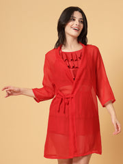 CUKOO Red Sheer Cover-Up (Only Sarong)