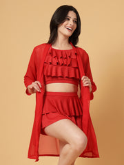 CUKOO Red Sheer Cover-Up (Only Sarong)