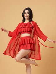 CUKOO Red Sheer Cover-Up (Only Sarong)