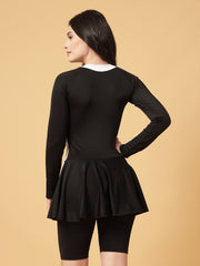 CUKOO Padded Black & White Knee length Skirted Swimsuit