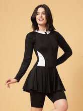 CUKOO Padded Black & White Knee length Skirted Swimsuit