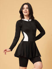 CUKOO Padded Black & White Knee length Skirted Swimsuit