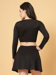 CUKOO Padded Full Sleeve Black Two-Piece Swimwear