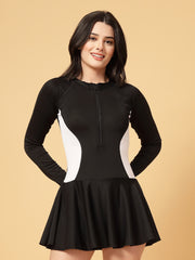 CUKOO Padded Black & White Flared Swimsuit