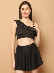 CUKOO Padded Black Two piece Skirtini Swimwear