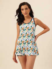 CUKOO Padded Tropical Green Print One-Piece Swimwear