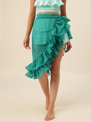 CUKOO Emerald Green Ruffled cover up Sarong